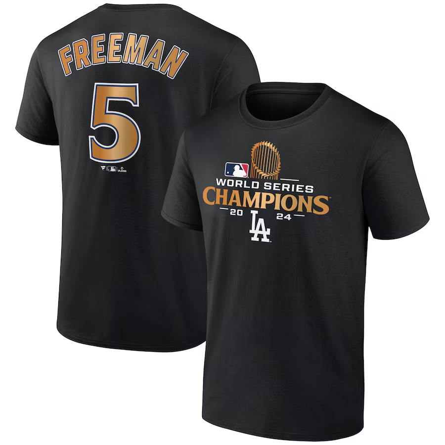 Men Los Angeles Dodgers #5 Freeman 2024 MLB World Series Champions black T shirts